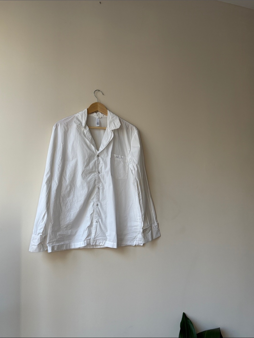 SKIMS White Cotton Button-Up Pajama Top (yellow spots on one of the sleeves)